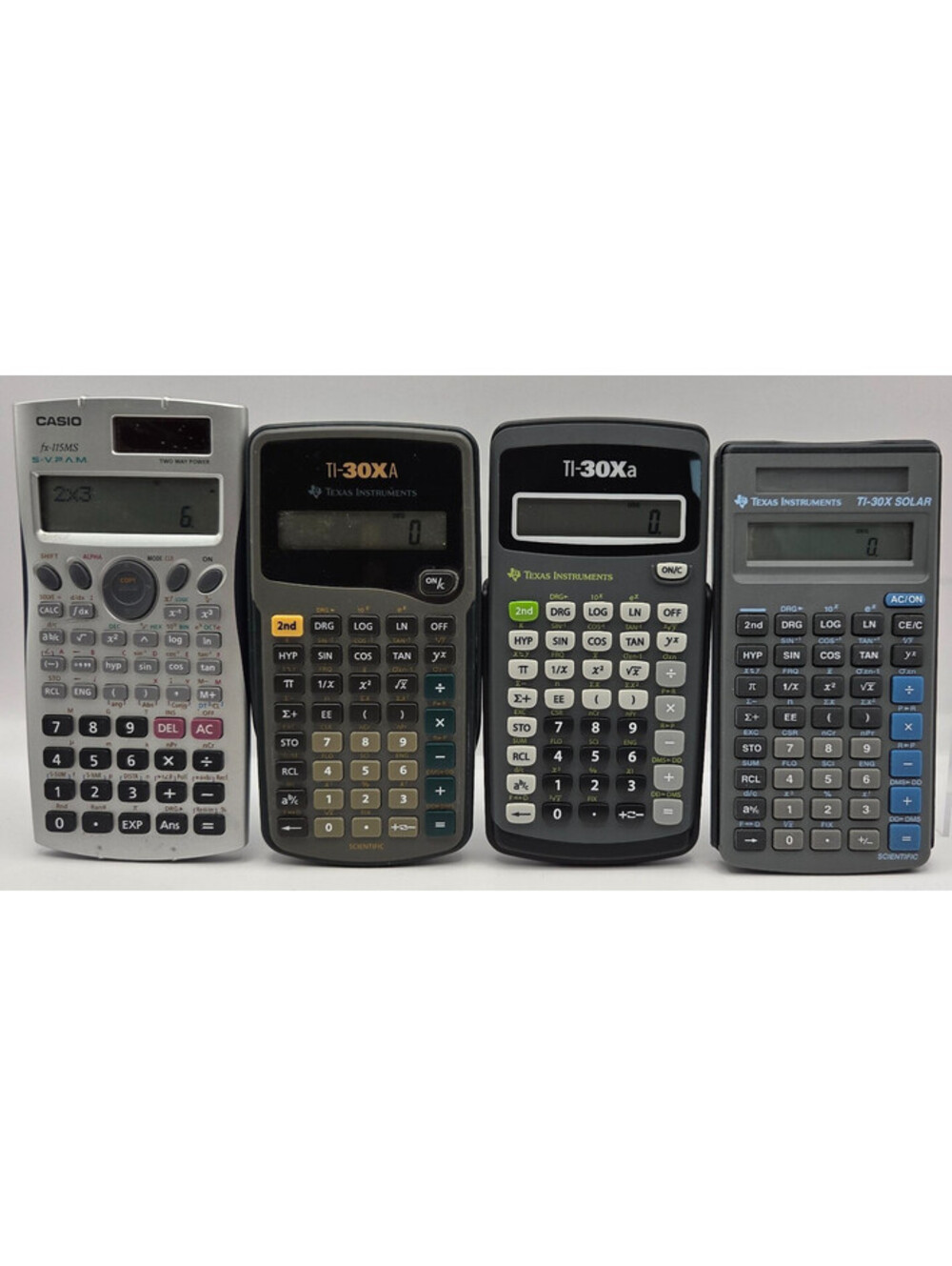 Lot of 4 Scientific Calculators TI-30Xa TI-30X Solar Casio fx-115MS Tested